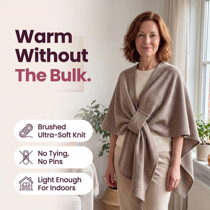 Limosia Cozy Loop Poncho Wrap – Warm without the bulk: brushed ultra-soft knit, no tying, light enough for indoors