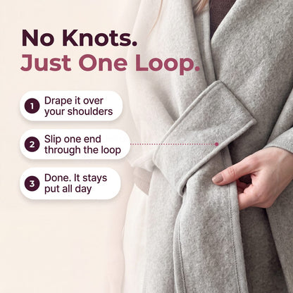Limosia Cozy Loop Poncho Wrap – How it works: drape it, slip one end through the sewn-in loop, done