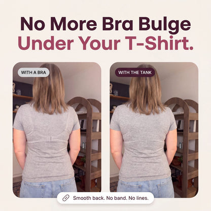 Limosia Sculpt Tank with Built-In Bra – No bra bulge under your T-shirt: with a bra vs with the tank