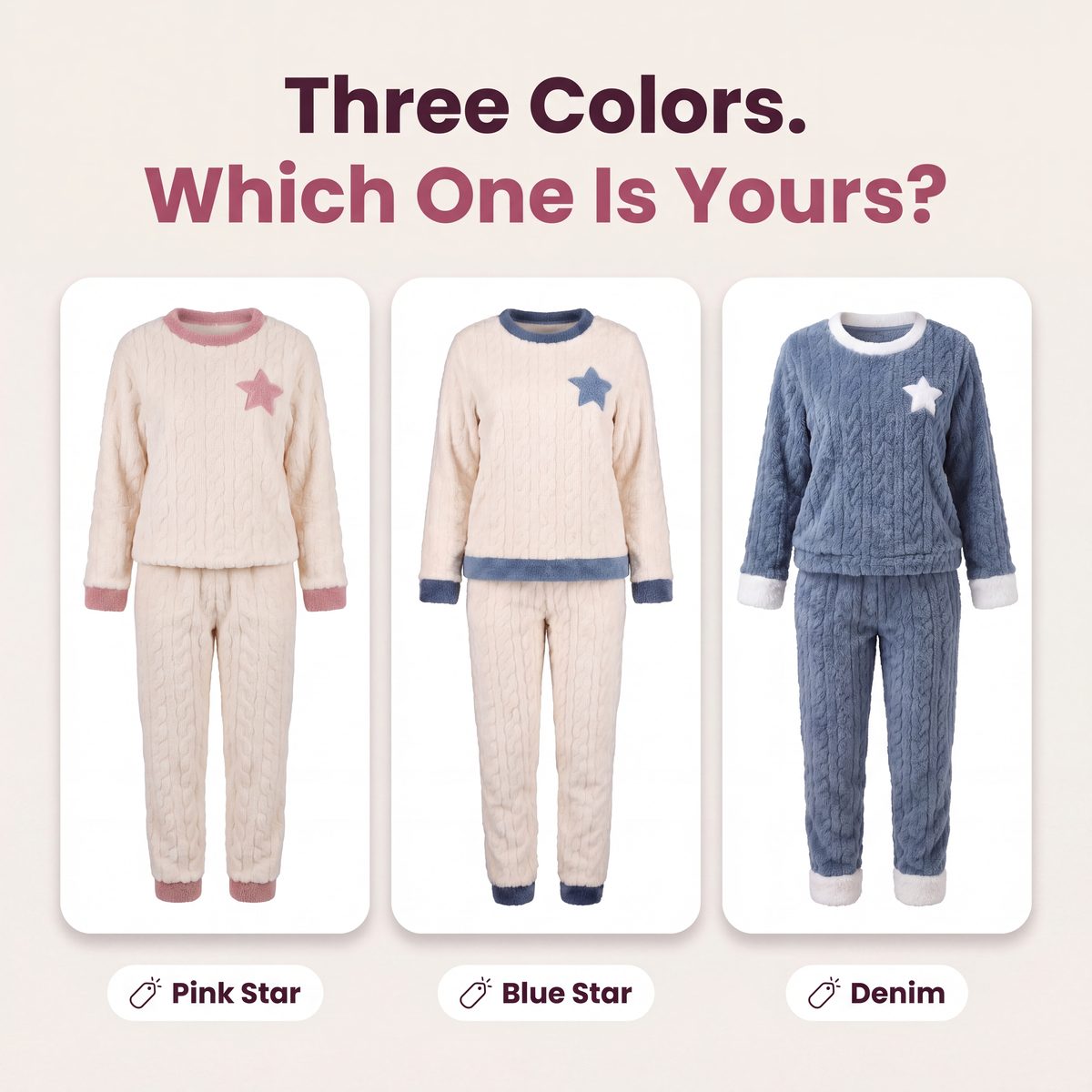 Star Cable Set in Pink Star, Blue Star and Denim