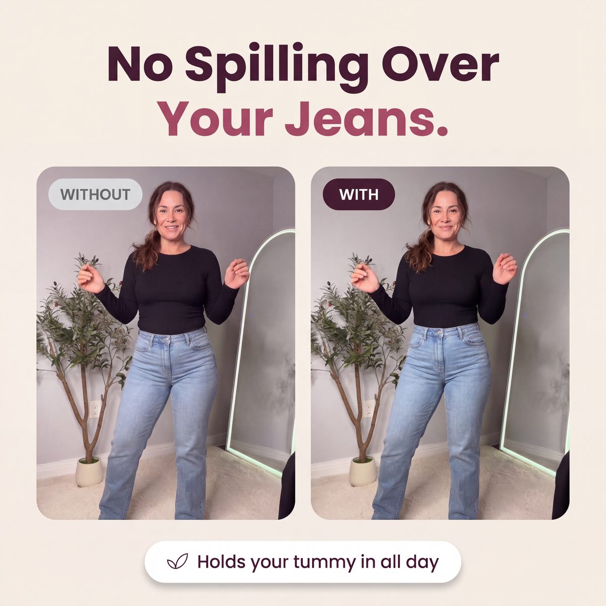 Limosia Sculpt & Warm Bodysuit Tights – No spilling over your jeans, before and after