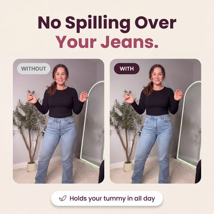Limosia Sculpt & Warm Bodysuit Tights – No spilling over your jeans, before and after