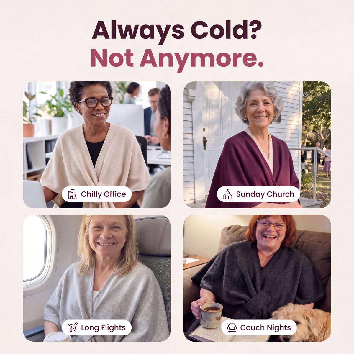Limosia Cozy Loop Poncho Wrap – Always cold? Chilly office, Sunday church, long flights, couch nights