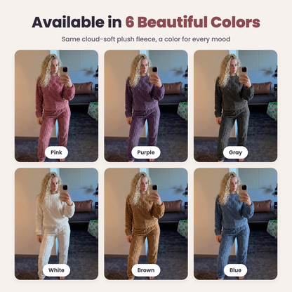 Limosia Cozyset plush fleece lounge set for women in 6 colors: white, brown, pink, purple, blue and gray