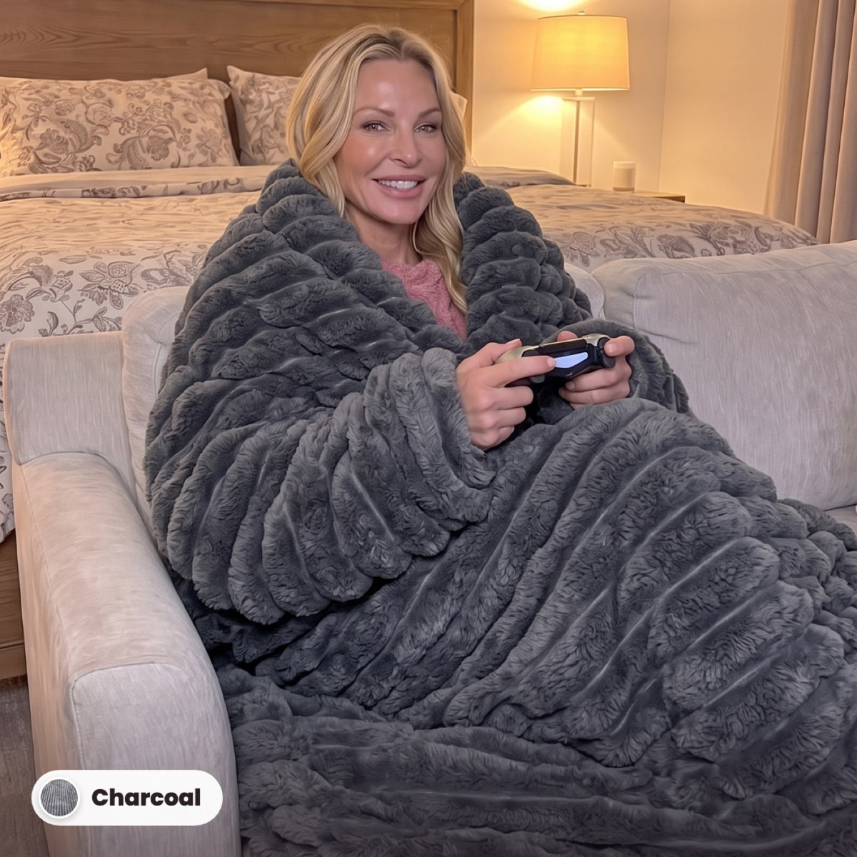 Limosia Cloud Rib Blanket in Charcoal