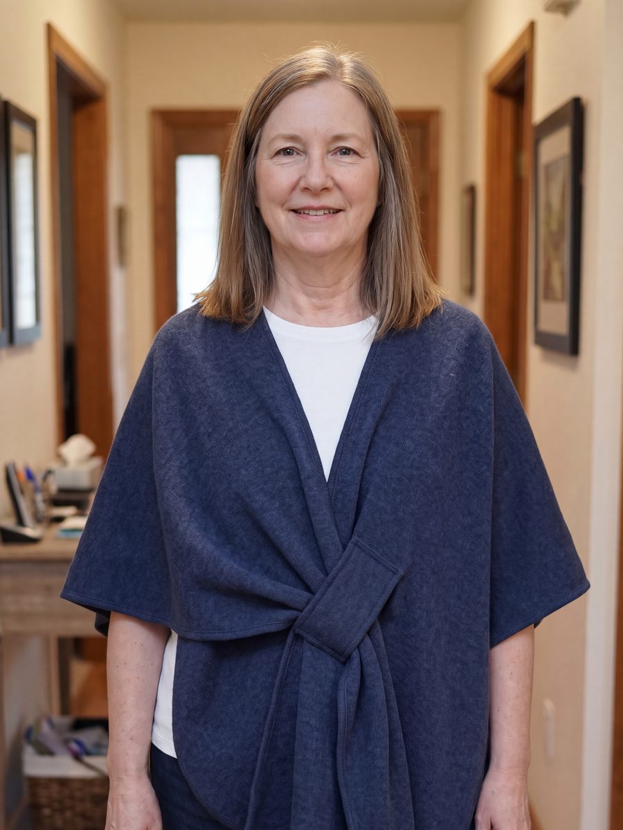 The same outfit with the Limosia Loop Poncho