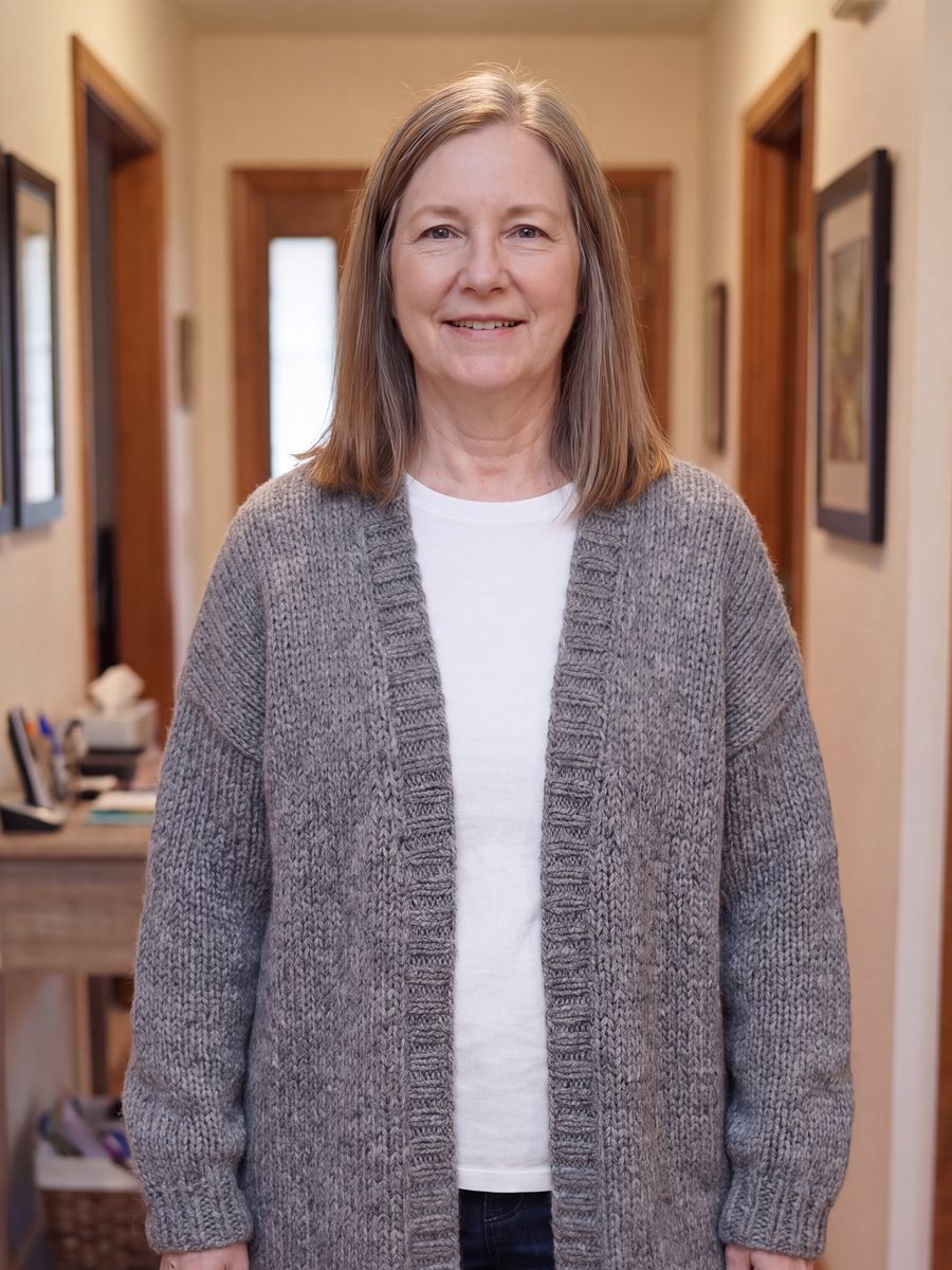 The same outfit with a baggy cardigan