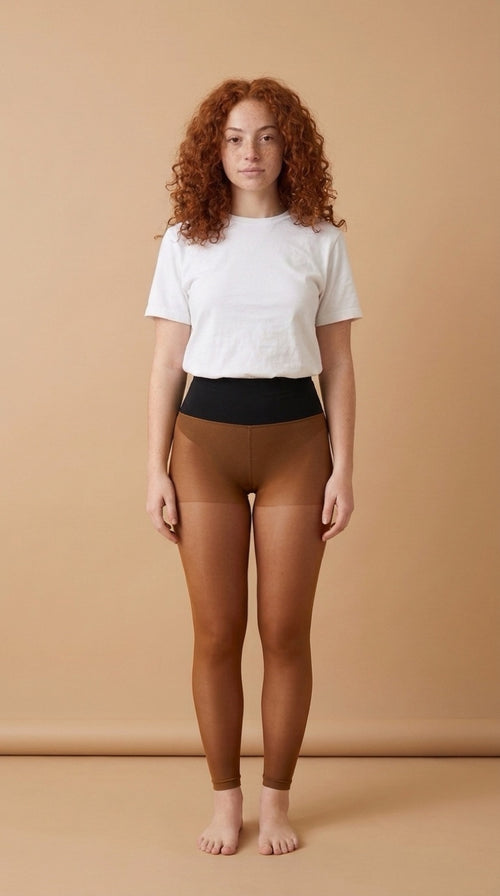 Sheer Fleece Tights in Caramel